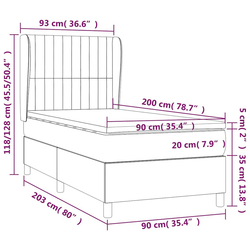 Pat box spring cu saltea, roz, 90x200 cm, catifea