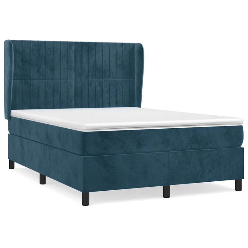 Pat box spring cu saltea, albastru închis, 140x200 cm, catifea