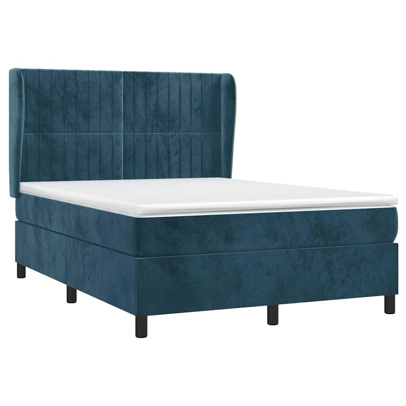 Pat box spring cu saltea, albastru închis, 140x200 cm, catifea