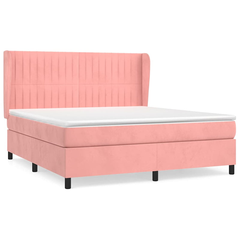 Pat box spring cu saltea, roz, 160x200 cm, catifea