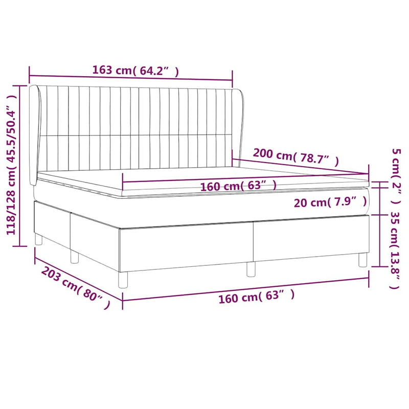 Pat box spring cu saltea, roz, 160x200 cm, catifea