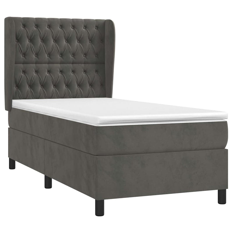 Pat box spring cu saltea, gri închis, 80x200 cm, catifea