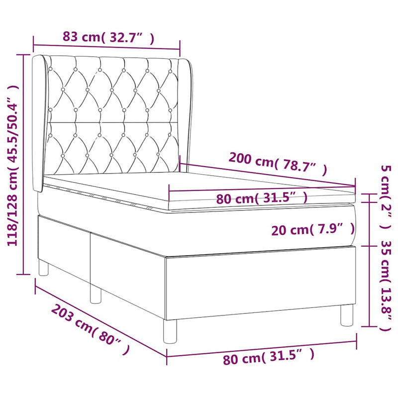 Pat box spring cu saltea, negru, 80x200 cm, catifea