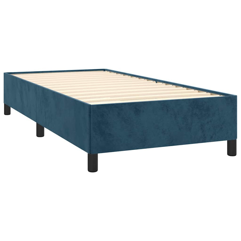 Pat box spring cu saltea, albastru închis, 90x200 cm, catifea