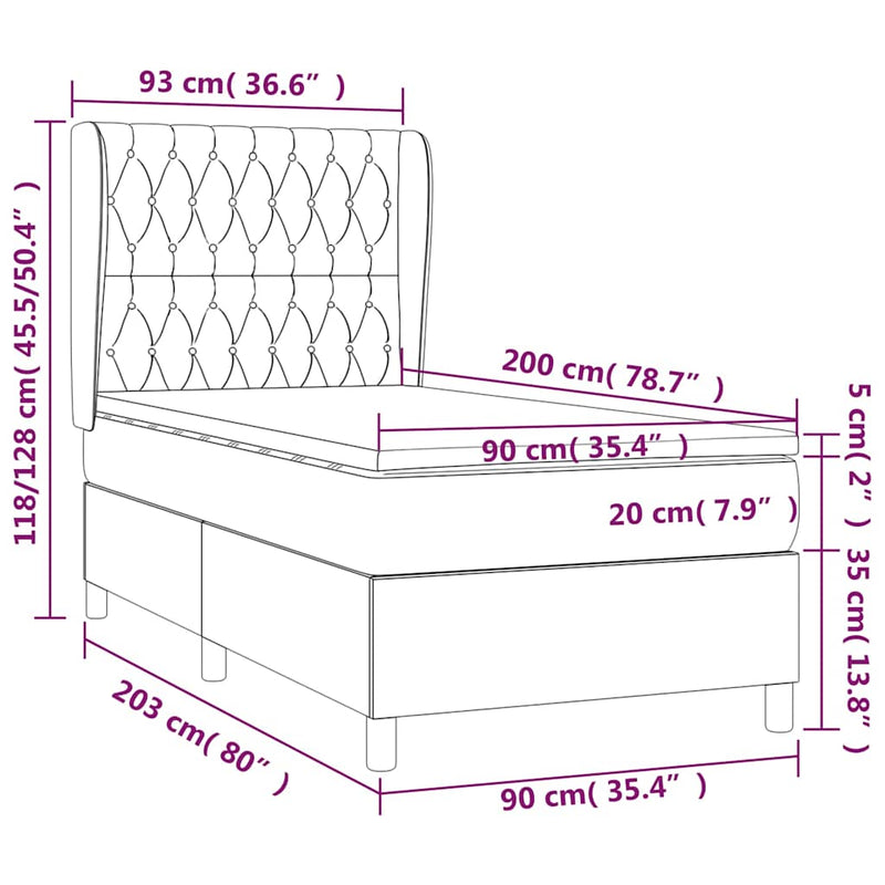 Pat box spring cu saltea, roz, 90x200 cm, catifea