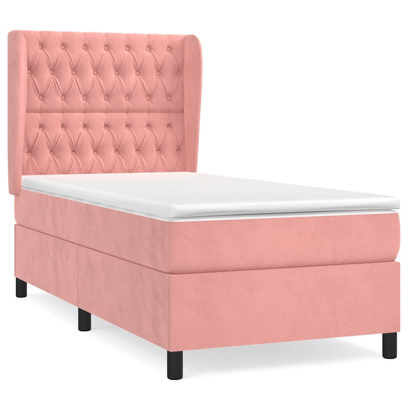 Pat box spring cu saltea, roz, 100x200 cm, catifea