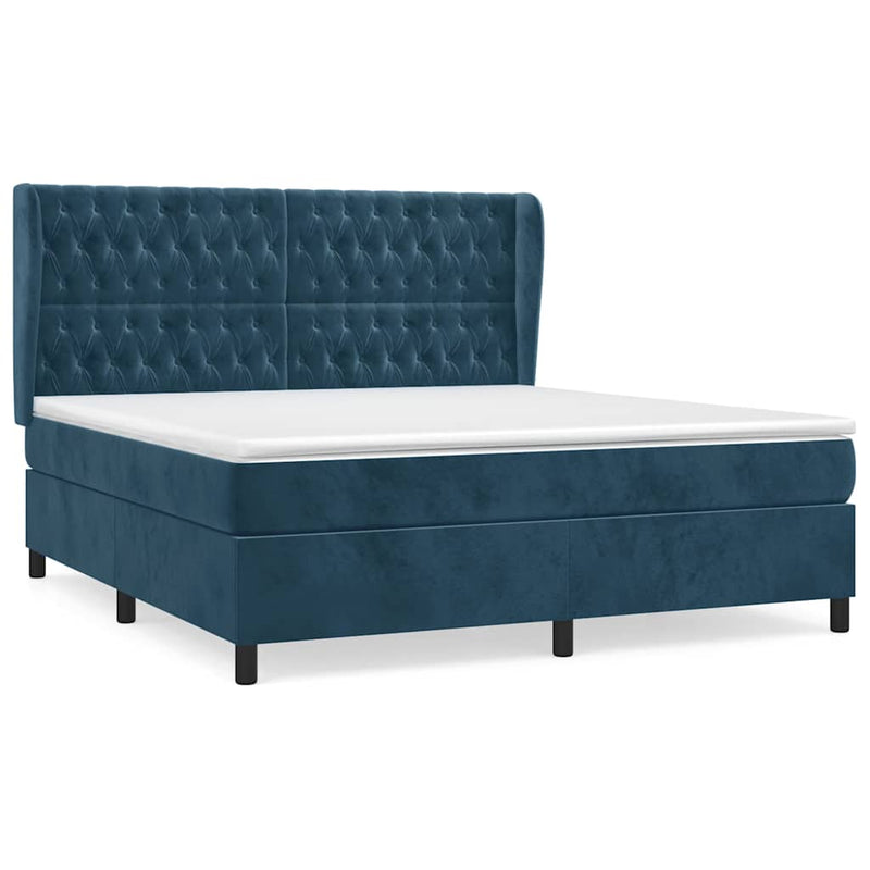 Pat box spring cu saltea, albastru închis, 140x200 cm, catifea