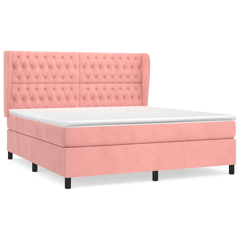 Pat box spring cu saltea, roz, 160x200 cm, catifea