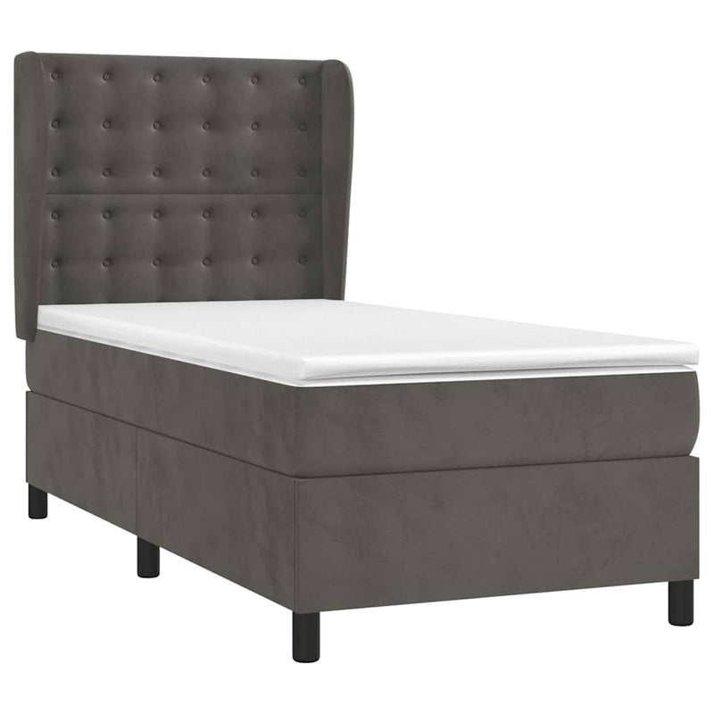 Pat box spring cu saltea, gri închis, 80x200 cm, catifea