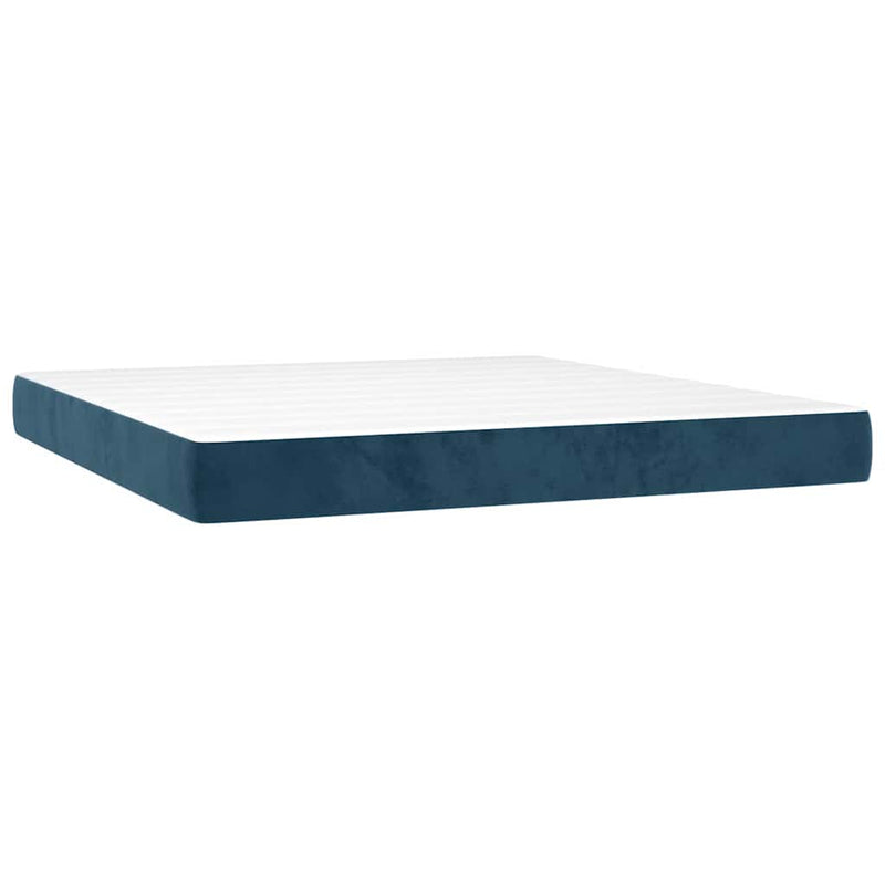 Pat box spring cu saltea, albastru închis, 90x200 cm, catifea