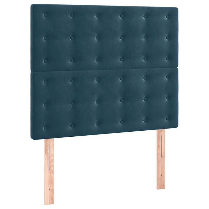 Pat box spring cu saltea, albastru închis, 90x200 cm, catifea