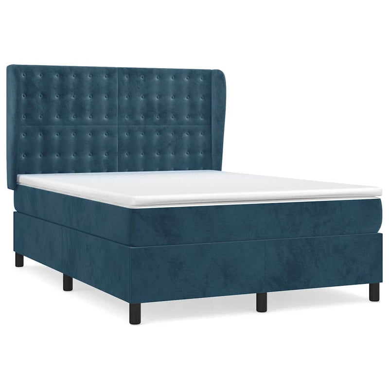 Pat box spring cu saltea, albastru închis, 140x200 cm, catifea