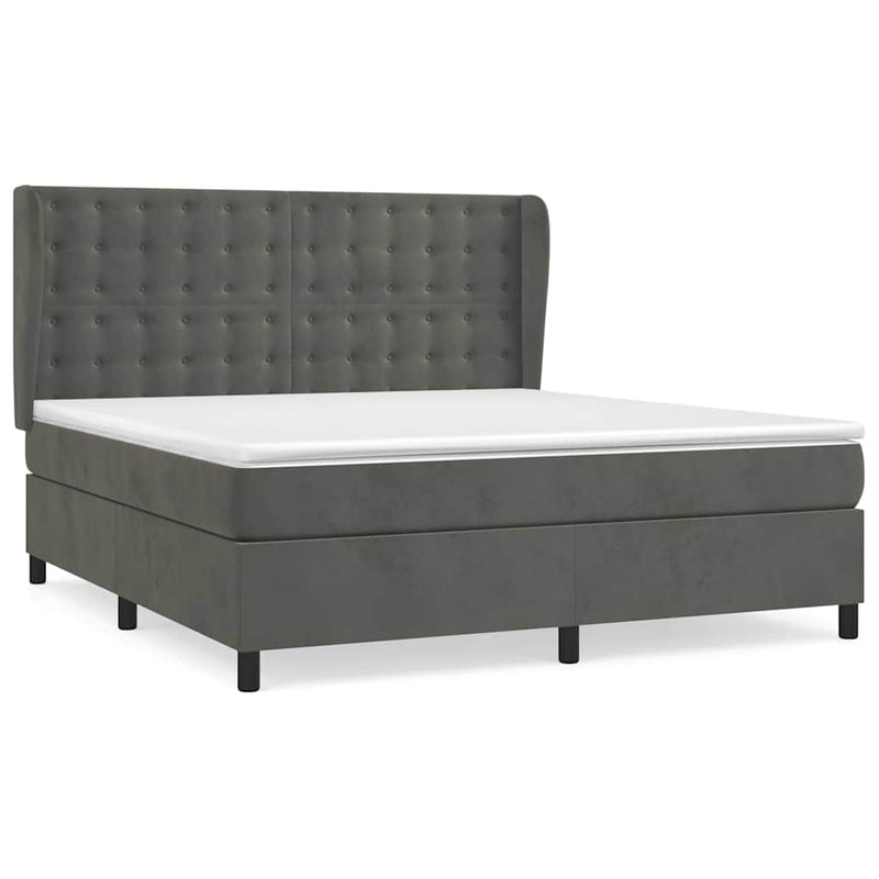 Pat box spring cu saltea, gri închis, 180x200 cm, catifea