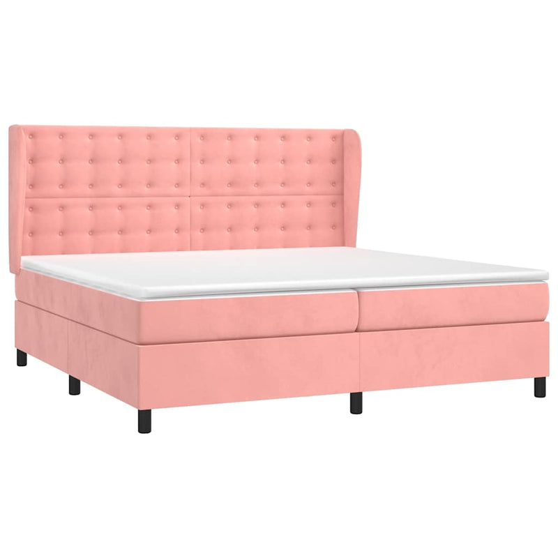 Pat box spring cu saltea, roz, 200x200 cm, catifea