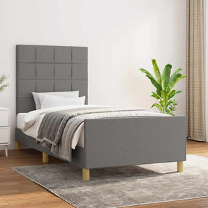 Cadru de pat fără saltea, gri închis, 100x200 cm, textil