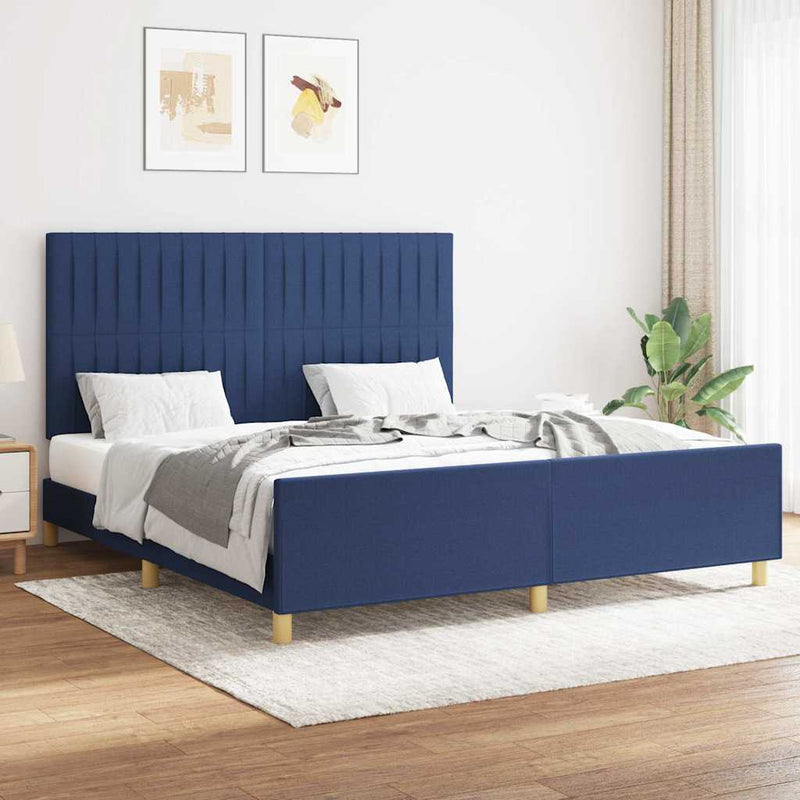 Cadru de pat fără saltea, albastru, 160x200 cm, textil