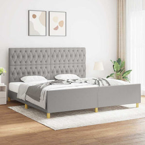 Cadru de pat cu tăblie, gri deschis, 200x200 cm, textil