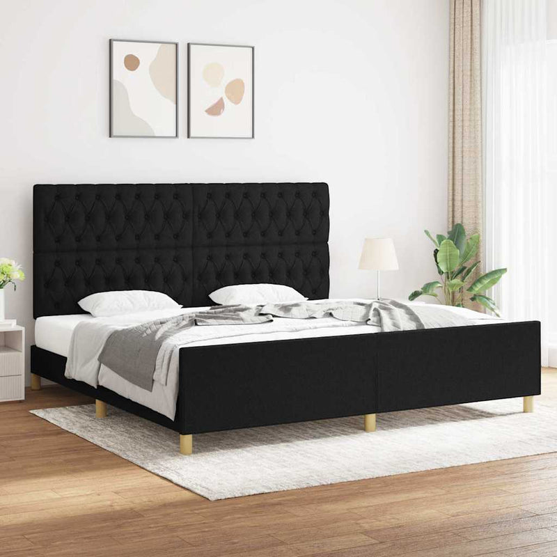 Cadru de pat cu tăblie, negru, 200x200 cm, textil
