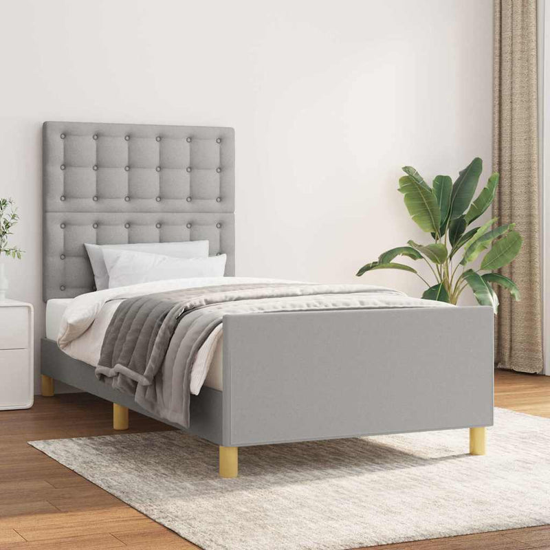Cadru de pat cu tăblie, gri deschis, 90x190 cm, textil