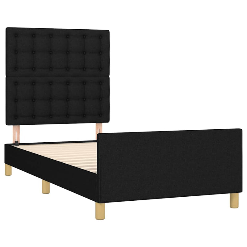 Cadru de pat cu tăblie, negru, 90x200 cm, textil