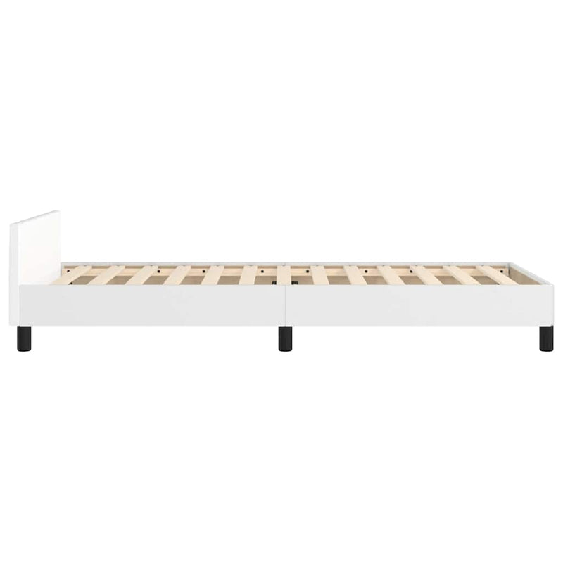 Cadru de pat cu tăblie, alb, 90x200 cm, piele ecologică