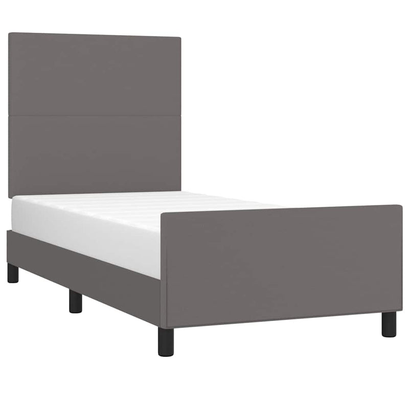 Cadru de pat cu tăblie, gri, 90x200 cm, piele ecologică