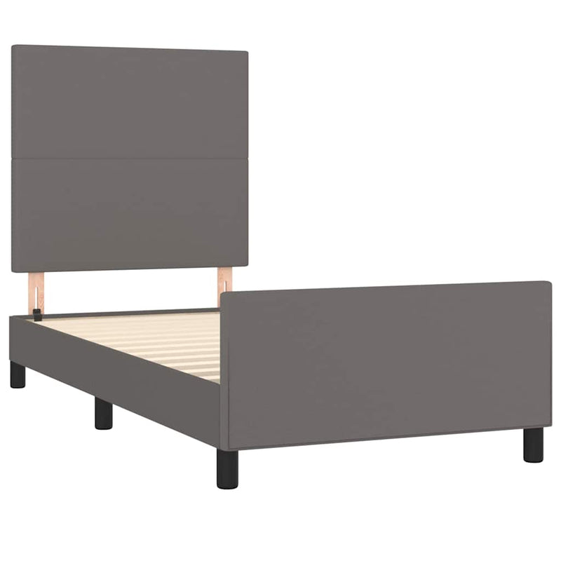 Cadru de pat cu tăblie, gri, 90x200 cm, piele ecologică
