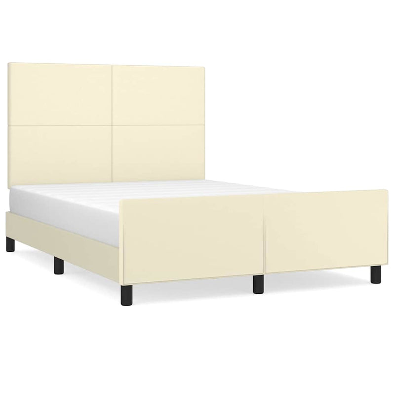 Cadru de pat cu tăblie, crem, 140x190 cm, piele ecologică