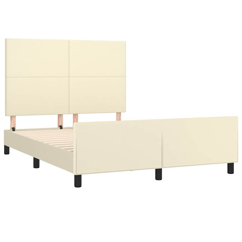 Cadru de pat cu tăblie, crem, 140x190 cm, piele ecologică