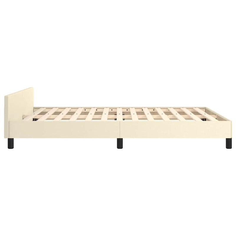 Cadru de pat cu tăblie, crem, 140x190 cm, piele ecologică