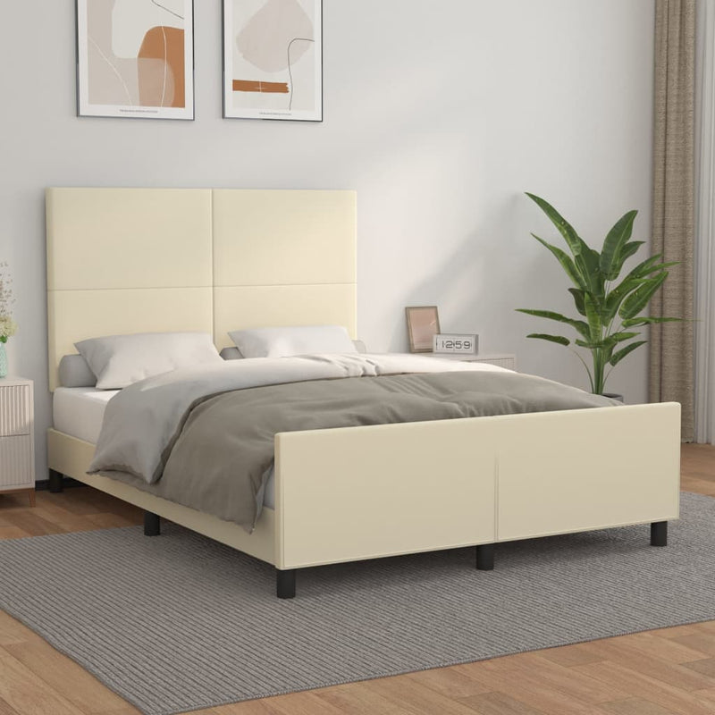 Cadru de pat cu tăblie, crem, 140x190 cm, piele ecologică