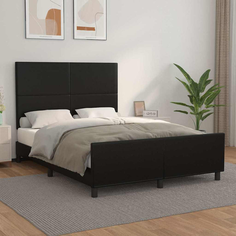 Cadru de pat cu tăblie, negru, 140x200 cm, piele ecologică