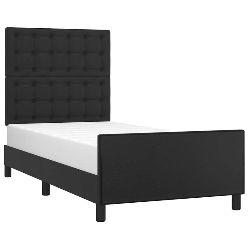 Cadru de pat cu tăblie, negru, 90x190 cm, piele ecologică