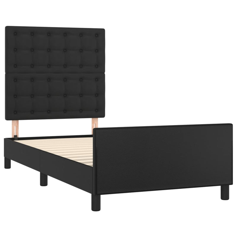 Cadru de pat cu tăblie, negru, 90x190 cm, piele ecologică