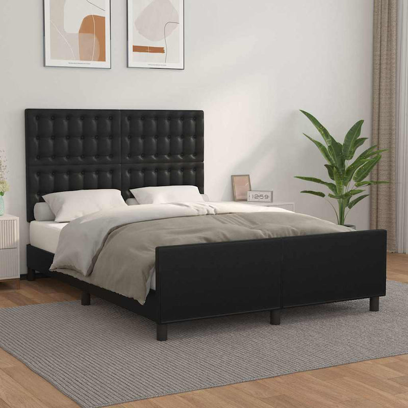 Cadru de pat cu tăblie, negru, 140x190 cm, piele ecologică