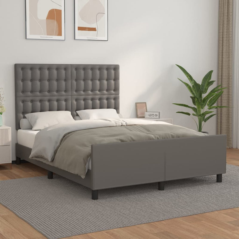Cadru de pat cu tăblie, gri, 140x200 cm, piele ecologică