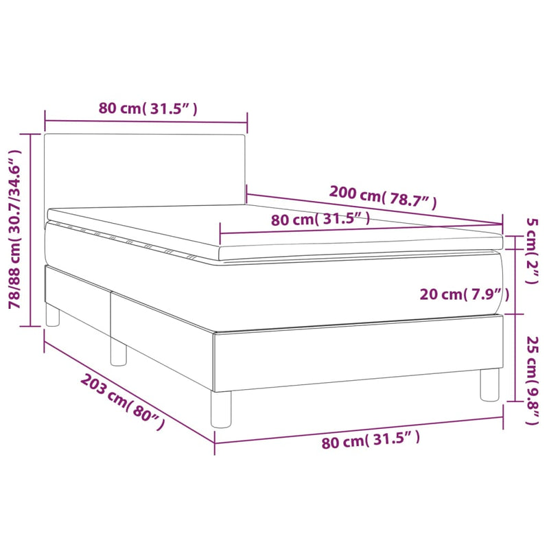 Pat box spring cu saltea, gri închis, 80x200 cm, textil