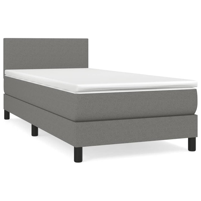 Pat box spring cu saltea, gri închis, 90x200 cm, textil