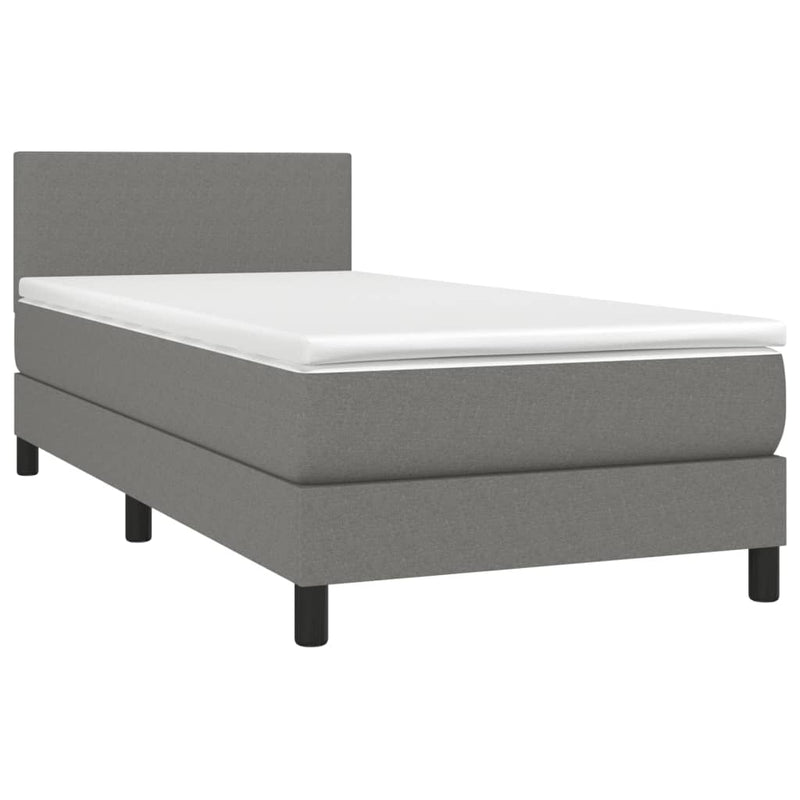 Pat box spring cu saltea, gri închis, 100x200 cm, textil
