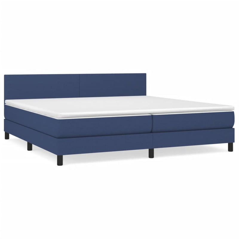 Pat box spring cu saltea, albastru, 200x200 cm, textil