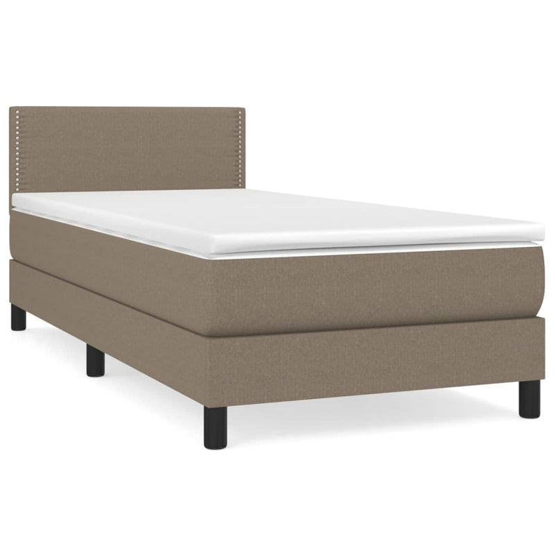 Pat box spring cu saltea, gri taupe, 90x190 cm, textil
