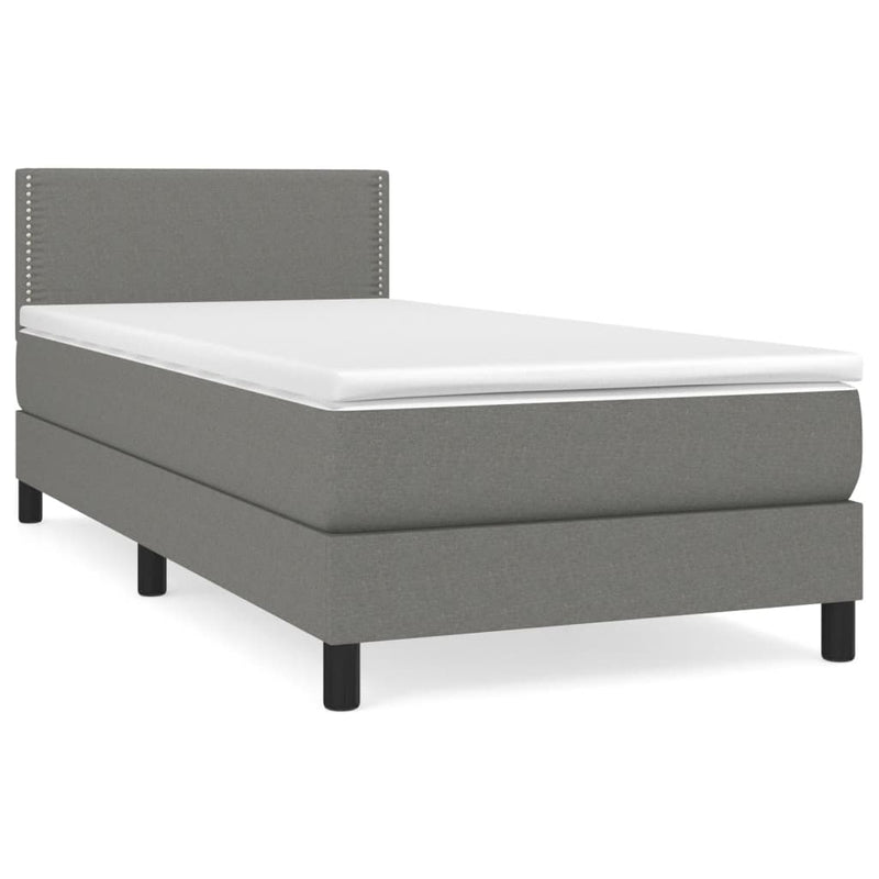 Pat box spring cu saltea, gri închis, 90x200 cm, textil