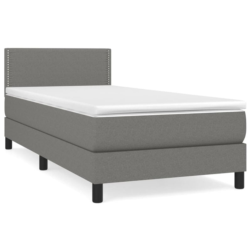 Pat box spring cu saltea, gri închis, 100x200 cm, textil