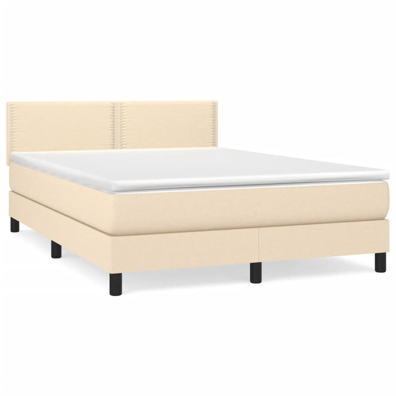 Pat box spring cu saltea, crem, 140x200 cm, textil