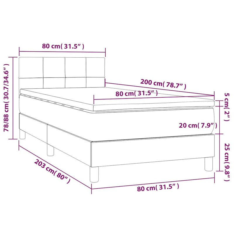 Pat box spring cu saltea, gri închis, 80x200 cm, textil