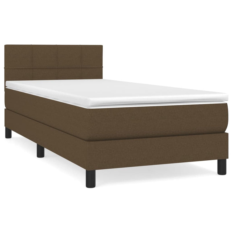 Pat box spring cu saltea, maro închis, 90x190 cm, textil