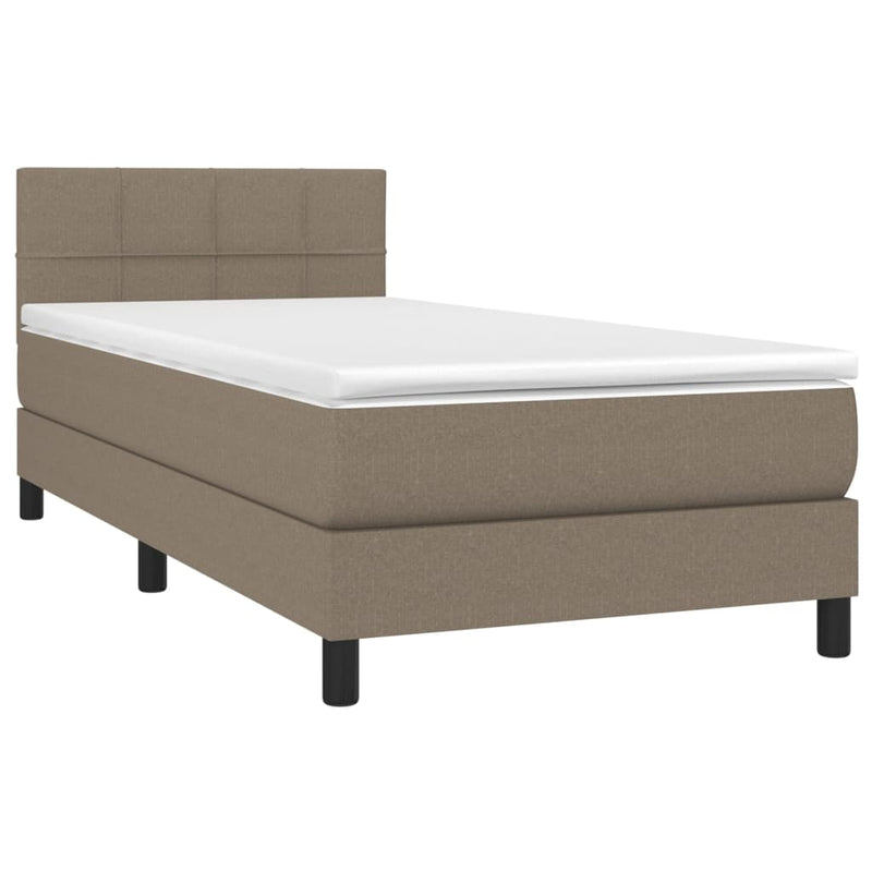 Pat box spring cu saltea, gri taupe, 90x200 cm, textil