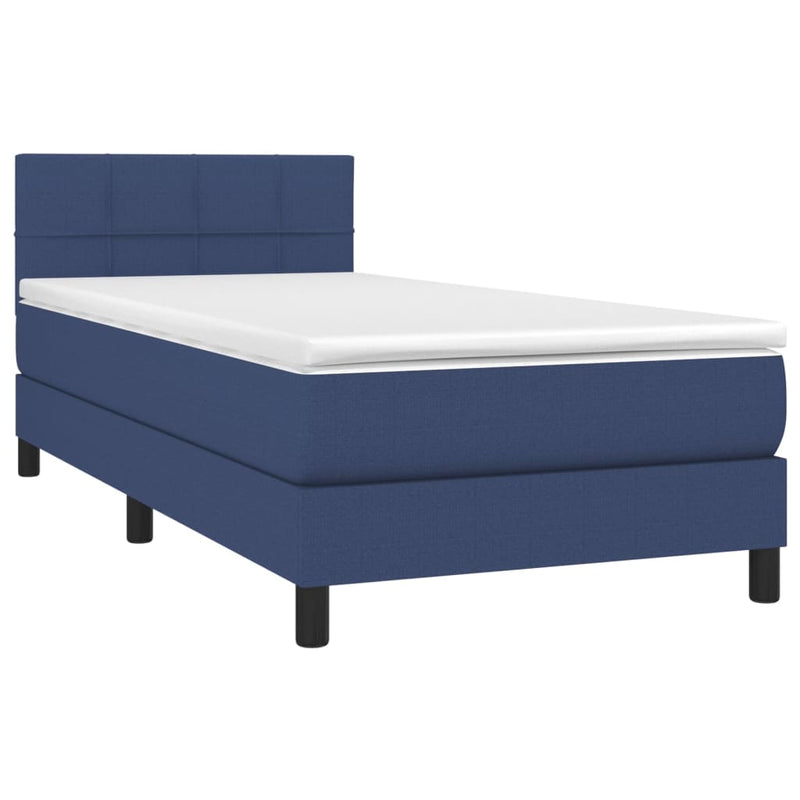 Pat box spring cu saltea, albastru, 90x200 cm, textil
