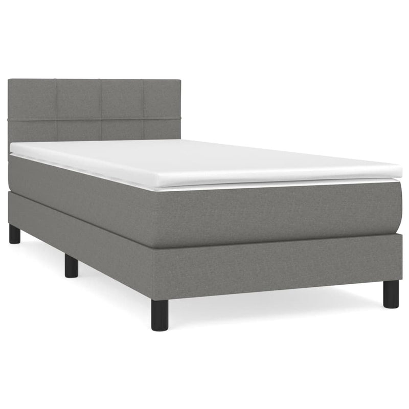 Pat box spring cu saltea, gri închis, 100x200 cm, textil
