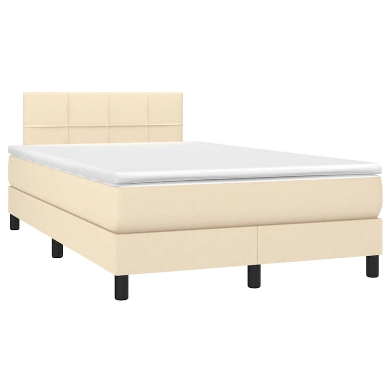 Pat box spring cu saltea, crem, 120x200 cm, textil